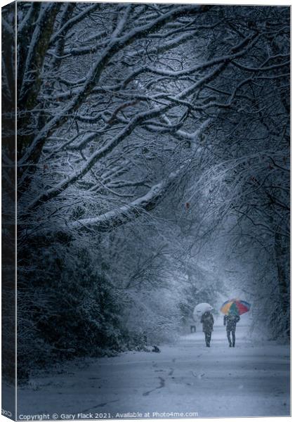 Sunday Winter Snow day walk with umbrella Canvas Print by That Foto