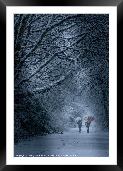 Sunday Winter Snow day walk with umbrella Framed Mounted Print by That Foto