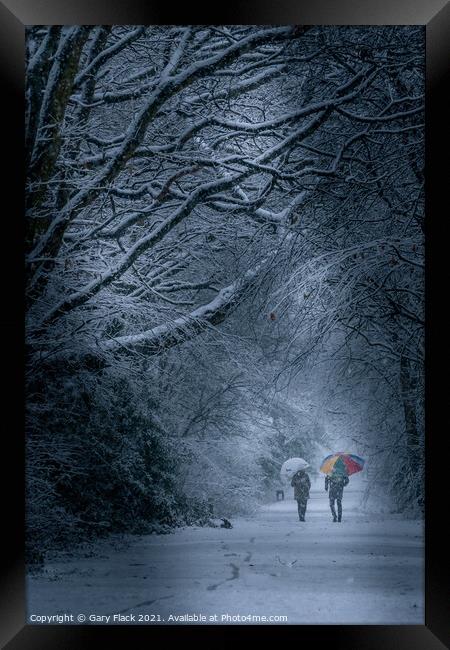 Sunday Winter Snow day walk with umbrella Framed Print by That Foto