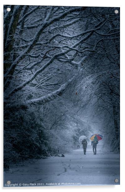 Sunday Winter Snow day walk with umbrella Acrylic by That Foto
