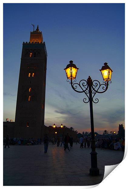 Koutoubia Mosque as Night Falls Print by Serena Bowles