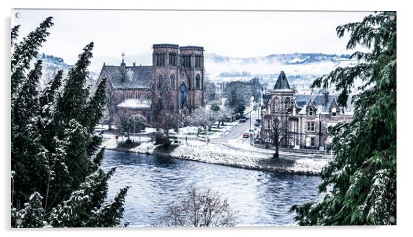 Inverness Cathedral in the Snow Acrylic by John Frid