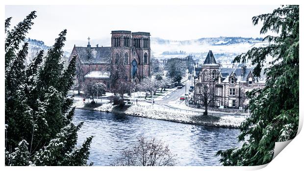 Inverness Cathedral in the Snow Print by John Frid