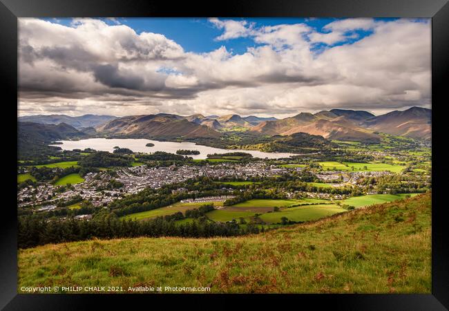 View from Latrigg fell looking towards Keswick and Derwent water 100 Framed Print by PHILIP CHALK