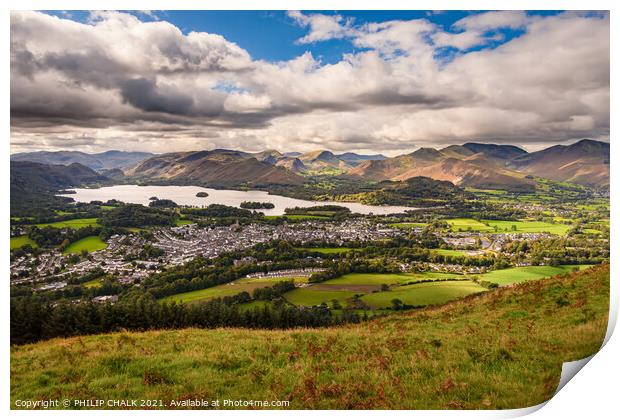 View from Latrigg fell looking towards Keswick and Derwent water 100 Print by PHILIP CHALK