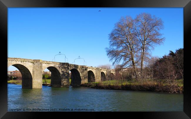 Bridge over the L'Aude River in France Framed Print by Ann Biddlecombe
