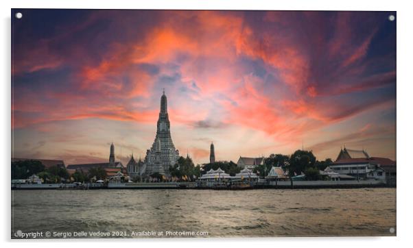  Wat Arun temple in Bangkok at sunset Acrylic by Sergio Delle Vedove