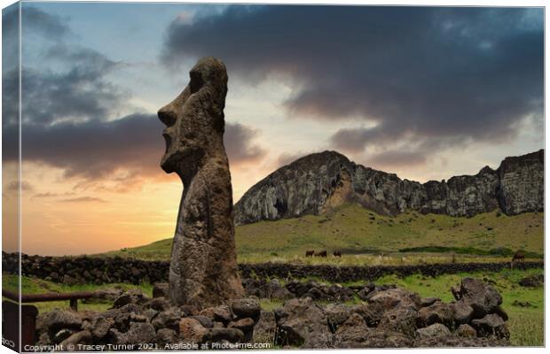 Mysterious Moai on Easter Island Canvas Print by Tracey Turner