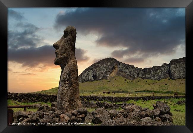 Mysterious Moai on Easter Island Framed Print by Tracey Turner