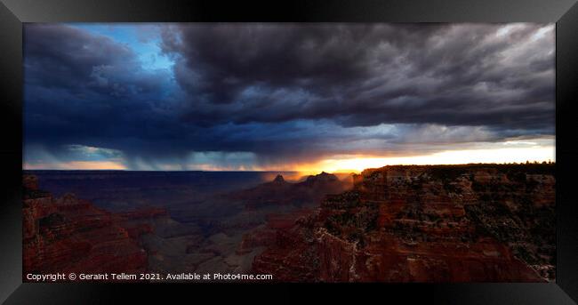 Thunderstorms over south rim, from Cape Royal, north rim, Grand Canyon, Arizona, USA Framed Print by Geraint Tellem ARPS