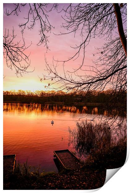 Jetty Sunrise at Coate Water Swindon Print by Reidy's Photos
