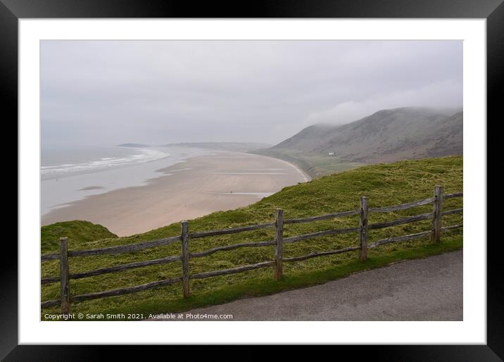 Misty Day at Rhossili Bay  Framed Mounted Print by Sarah Smith