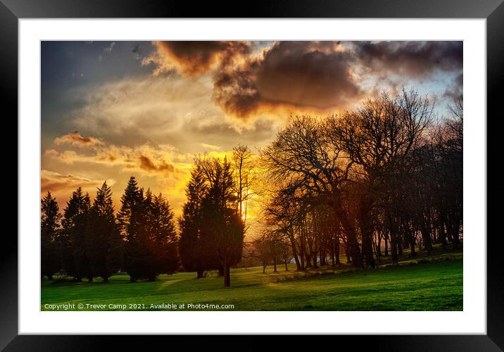 Fiery Golf Course Sunset Framed Mounted Print by Trevor Camp