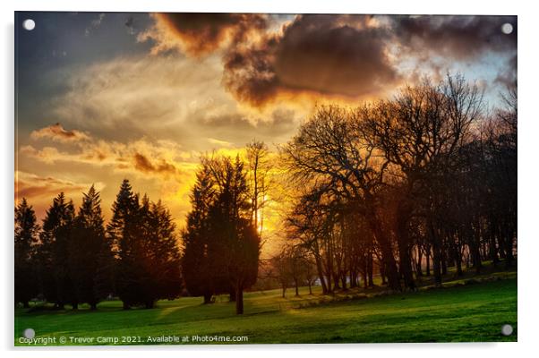 Fiery Golf Course Sunset Acrylic by Trevor Camp