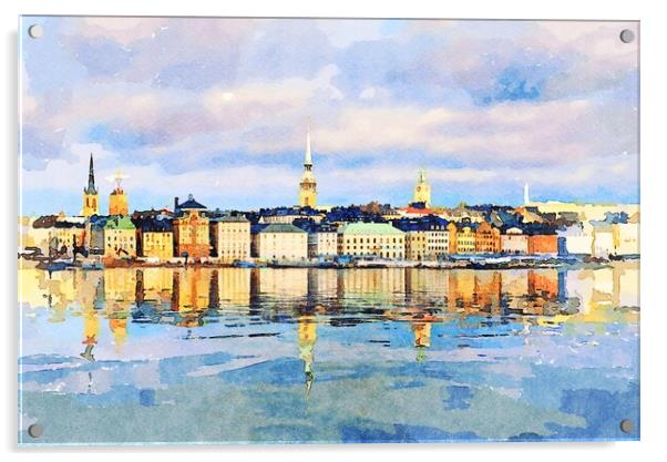 Water color of Gamla Stan in Stockholm Acrylic by Steve Heap