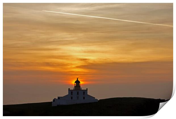 Stoer Head Lighthouse at Sunset Print by Derek Beattie