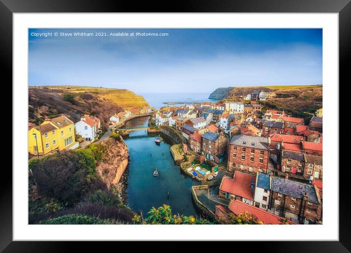 Staithes Harbour From The Hill. Framed Mounted Print by Steve Whitham