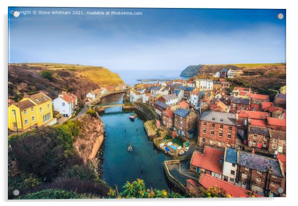 Staithes Harbour From The Hill. Acrylic by Steve Whitham