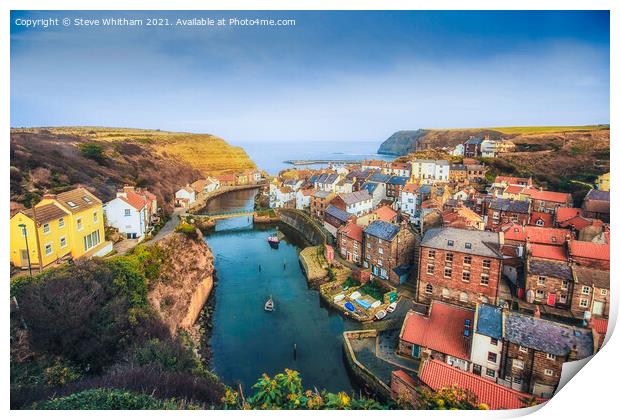 Staithes Harbour From The Hill. Print by Steve Whitham