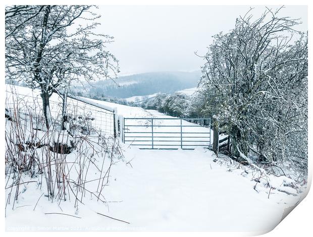 Beautiful snow scene of South Shropshire Print by Simon Marlow