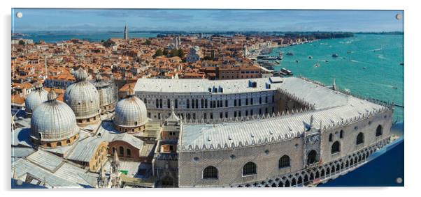 Venice, Italy: Panorama wide angle aerial drone shot of Venice city by the mediterranean sea. Venezia or Venice cityscape from above Acrylic by Arpan Bhatia