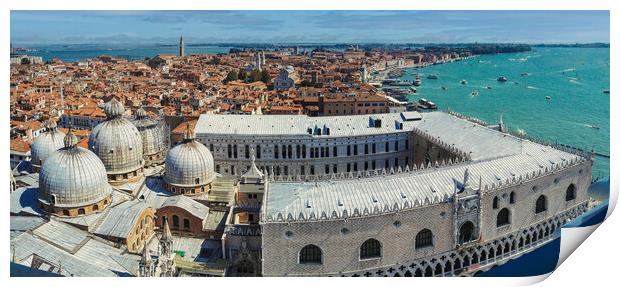 Venice, Italy: Panorama wide angle aerial drone shot of Venice city by the mediterranean sea. Venezia or Venice cityscape from above Print by Arpan Bhatia