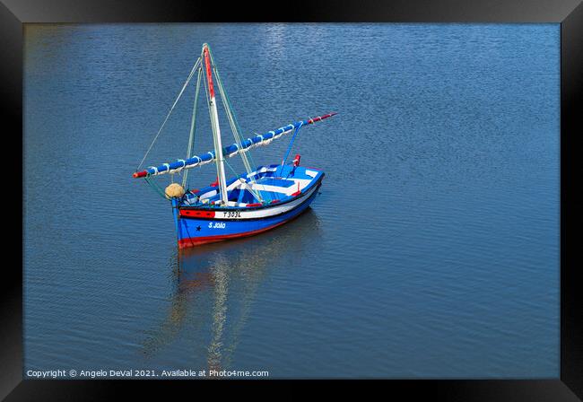 Traditional Fishing Sailboat in Tavira Framed Print by Angelo DeVal