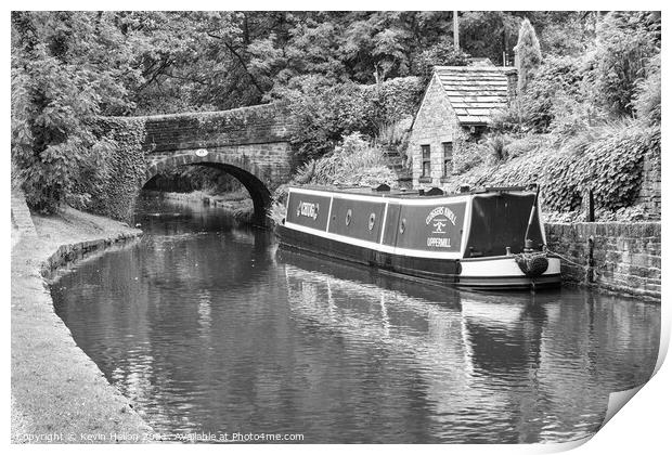 Barge moored next to a bridge Print by Kevin Hellon