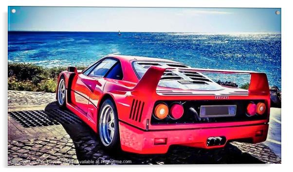 Ferrari enjoying the sea Acrylic by Tim Lu