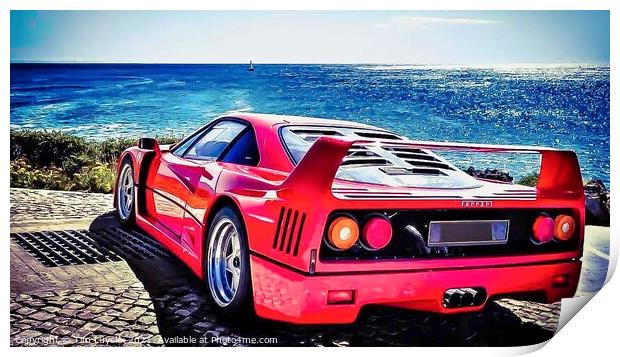 Ferrari enjoying the sea Print by Tim Lu