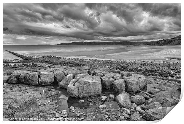 Stormy skies over Benllech Beach Print by Kevin Hellon