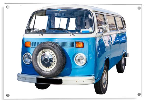 Blue and white Volkswagen Camper van Acrylic by Kevin Hellon