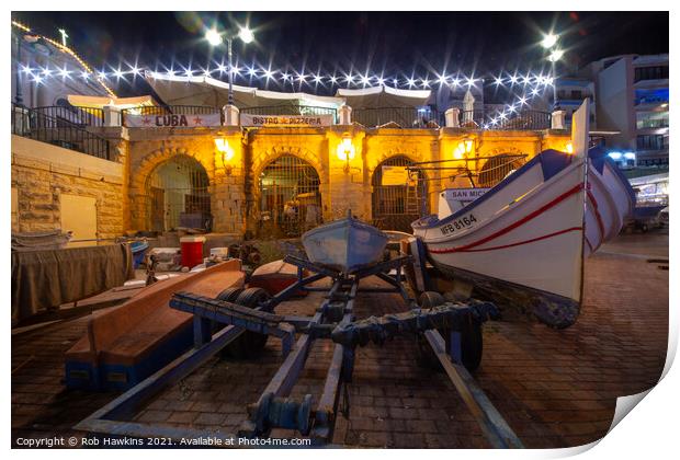 St Julians boat by Night Print by Rob Hawkins