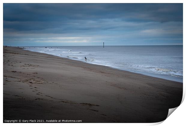 Mablethorpe Beach Solitary child playing Print by That Foto