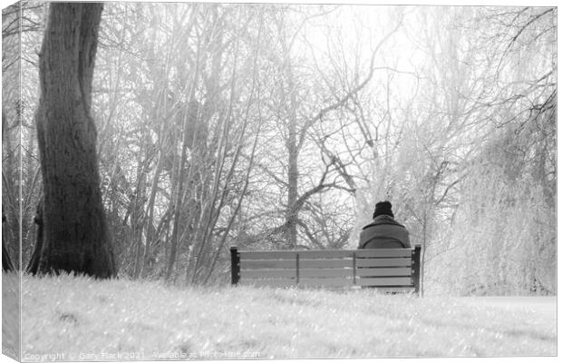 Man on a Bench in the park in Black and White Canvas Print by That Foto