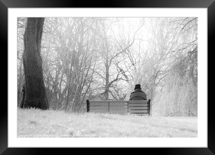Man on a Bench in the park in Black and White Framed Mounted Print by That Foto