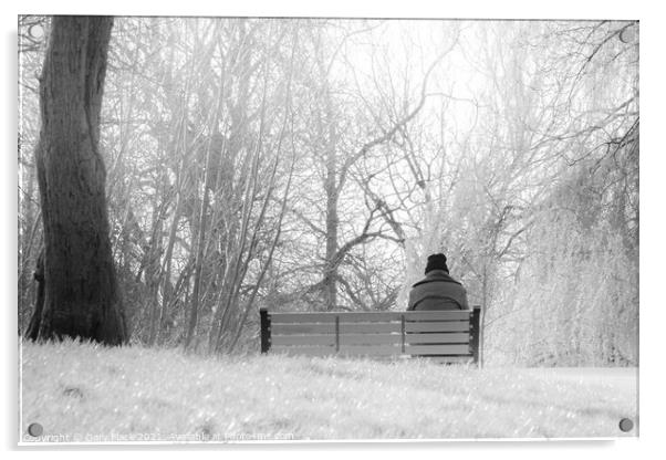 Man on a Bench in the park in Black and White Acrylic by That Foto
