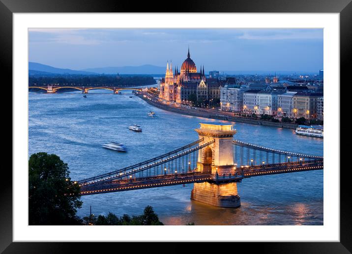Budapest Cityscape at Dusk Framed Mounted Print by Artur Bogacki