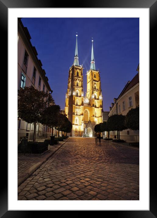 Cathedral at Night in City of Wroclaw Framed Mounted Print by Artur Bogacki