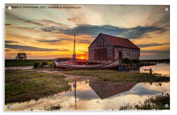 Sunset at Thornham Harbour Norfolk Acrylic by David Powley