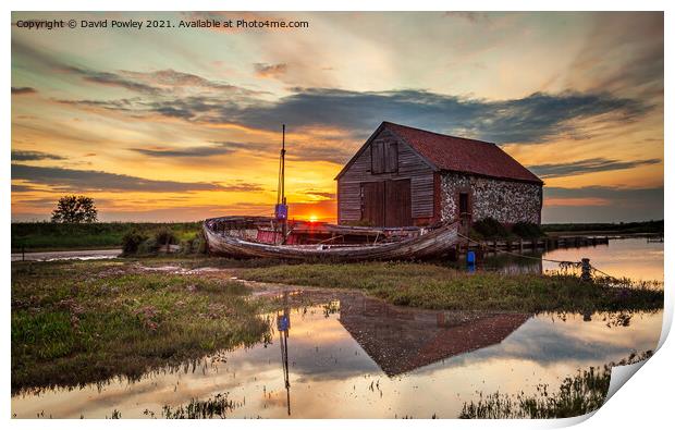 Sunset at Thornham Harbour Norfolk Print by David Powley