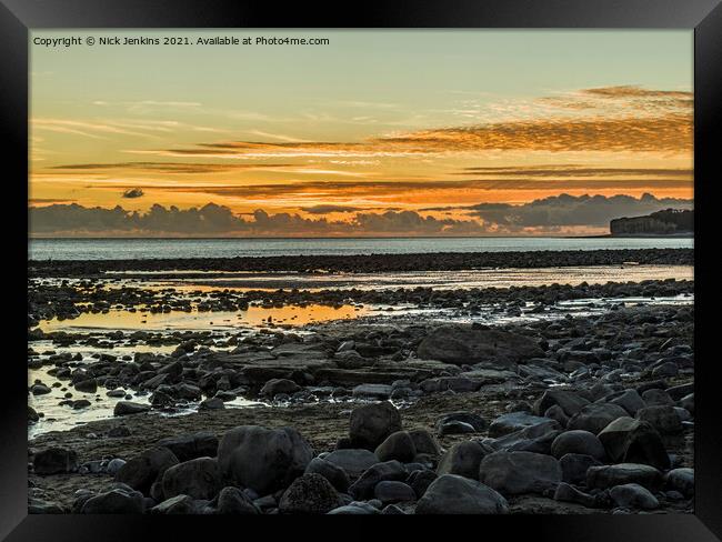 Llantwit Major Beach Sunset Glamorgan Heritage Coa Framed Print by Nick Jenkins