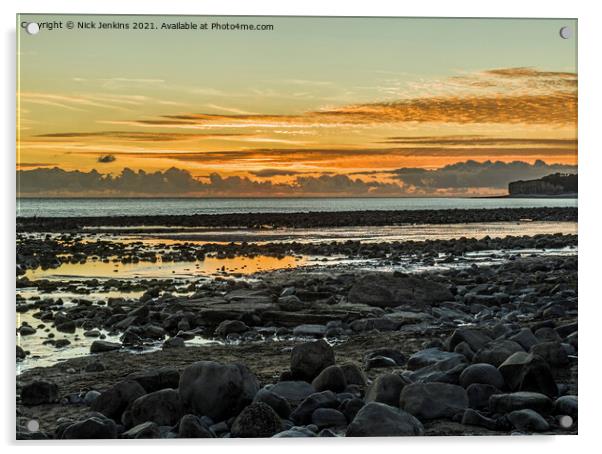 Llantwit Major Beach Sunset Glamorgan Heritage Coa Acrylic by Nick Jenkins
