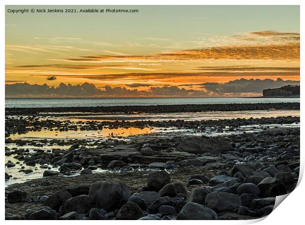 Llantwit Major Beach Sunset Glamorgan Heritage Coa Print by Nick Jenkins