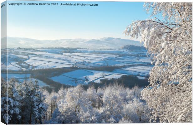 Snowy day in the hills around Tintwistle, Longdendale, Derbyshire Canvas Print by Andrew Kearton