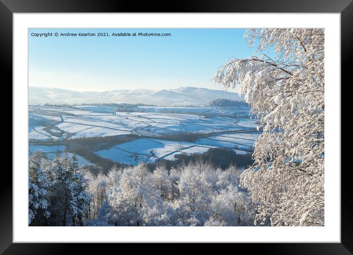 Snowy day in the hills around Tintwistle, Longdendale, Derbyshire Framed Mounted Print by Andrew Kearton