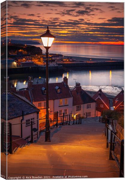 Golden Sunset on Whitby Steps Canvas Print by Rick Bowden