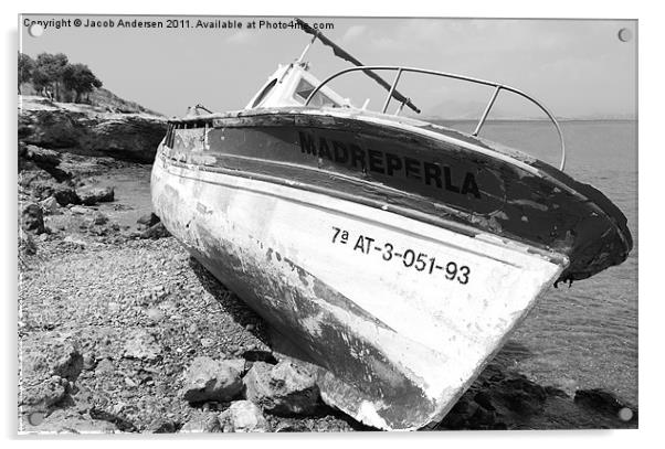 Spanish Beached Boat Acrylic by Jacob Andersen