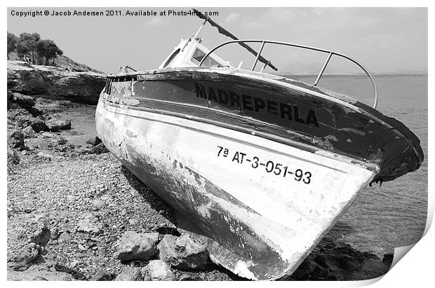 Spanish Beached Boat Print by Jacob Andersen