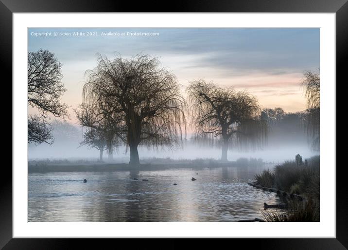 Mist over pond Framed Mounted Print by Kevin White
